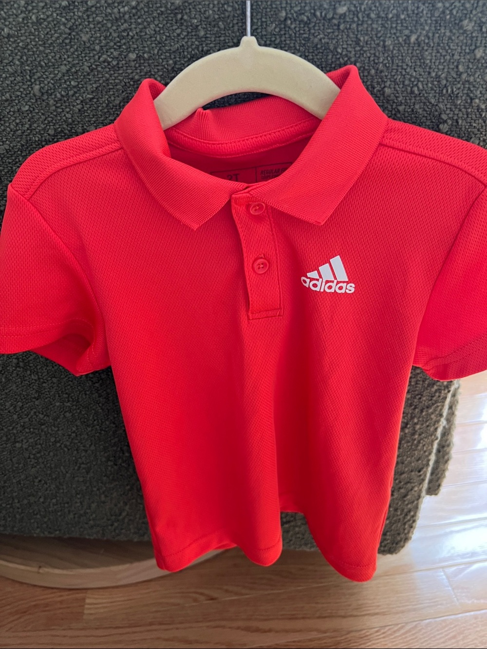 adidas Boys Red Polo Shirt with White Logo
